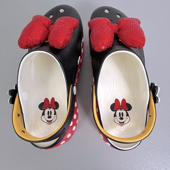 Disney Crocs women’s  Black and Red Minnie Mouse Slippers Size 10 - Picture 4 of 7